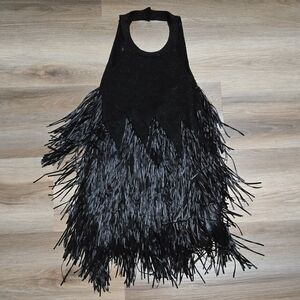 NWT Twelve by Twelve Black Halter Fringe Knit Western Rodeo Cocktail Mini Dress